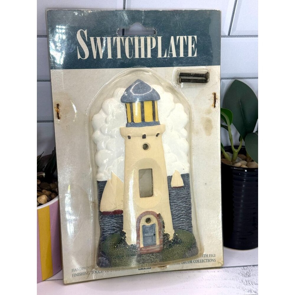 Hand-Painted Lighthouse Switchplate Cover By Figi Graphics 1994 Coastal Décor